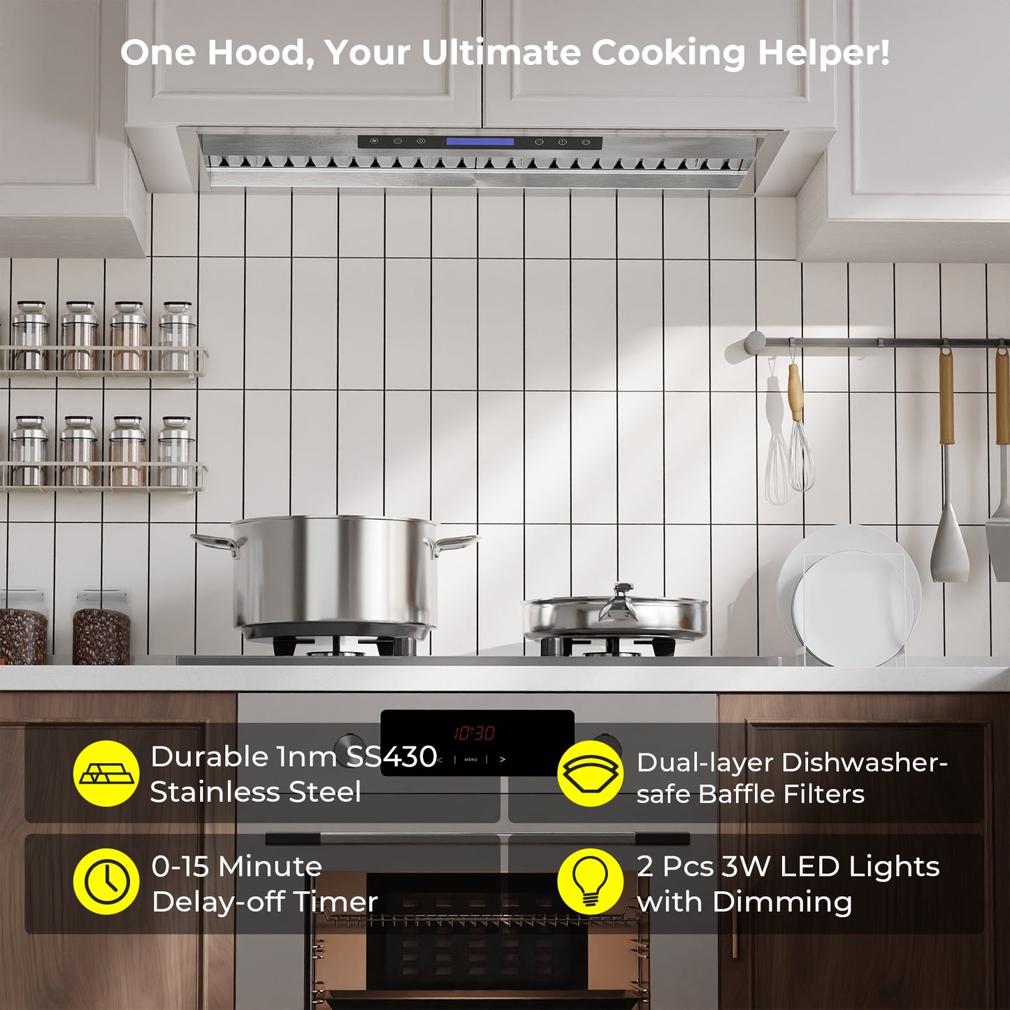 900 CFM Convertible Insert Range Hood with Remote,Touch Control LCD,Long-term Warranty in Stainless Steel