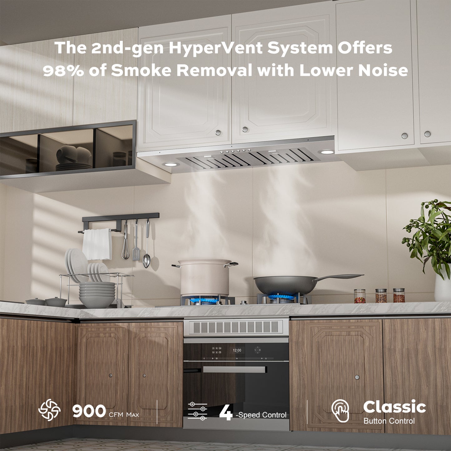 900 CFM Convertible Insert Range Hood with 4-Speed Control,Low Noise,Long-term Warranty,Lights in Stainless Steel