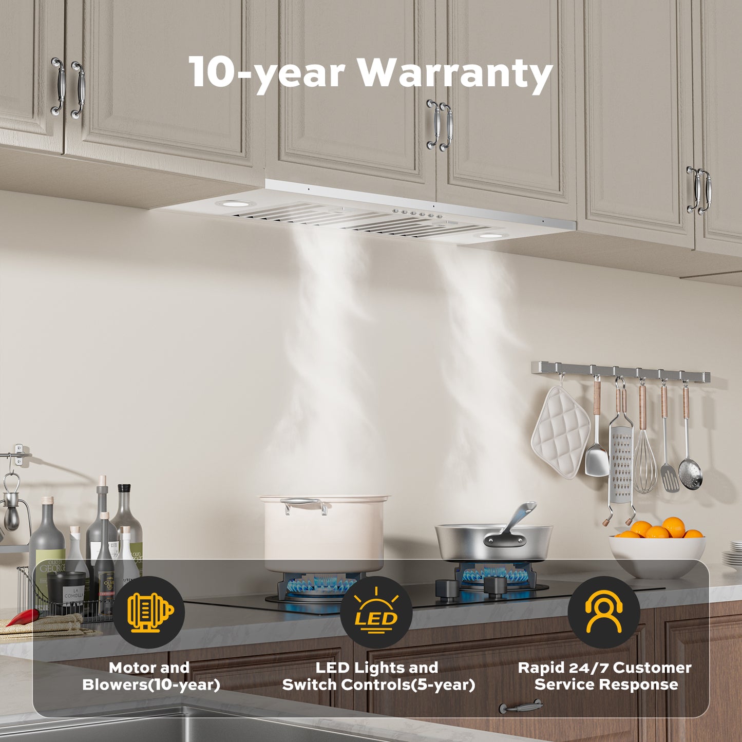 900 CFM Convertible Insert Range Hood with 4-Speed Control,Low Noise,Long-term Warranty,Lights in Stainless Steel