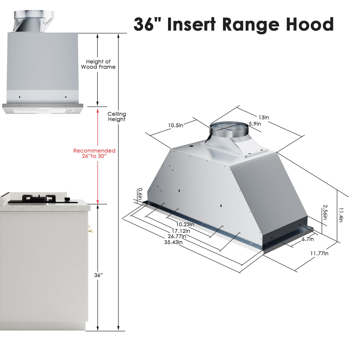900 CFM Convertible Insert Range Hood with 4-Speed Control,Low Noise,Long-term Warranty,Lights in Stainless Steel