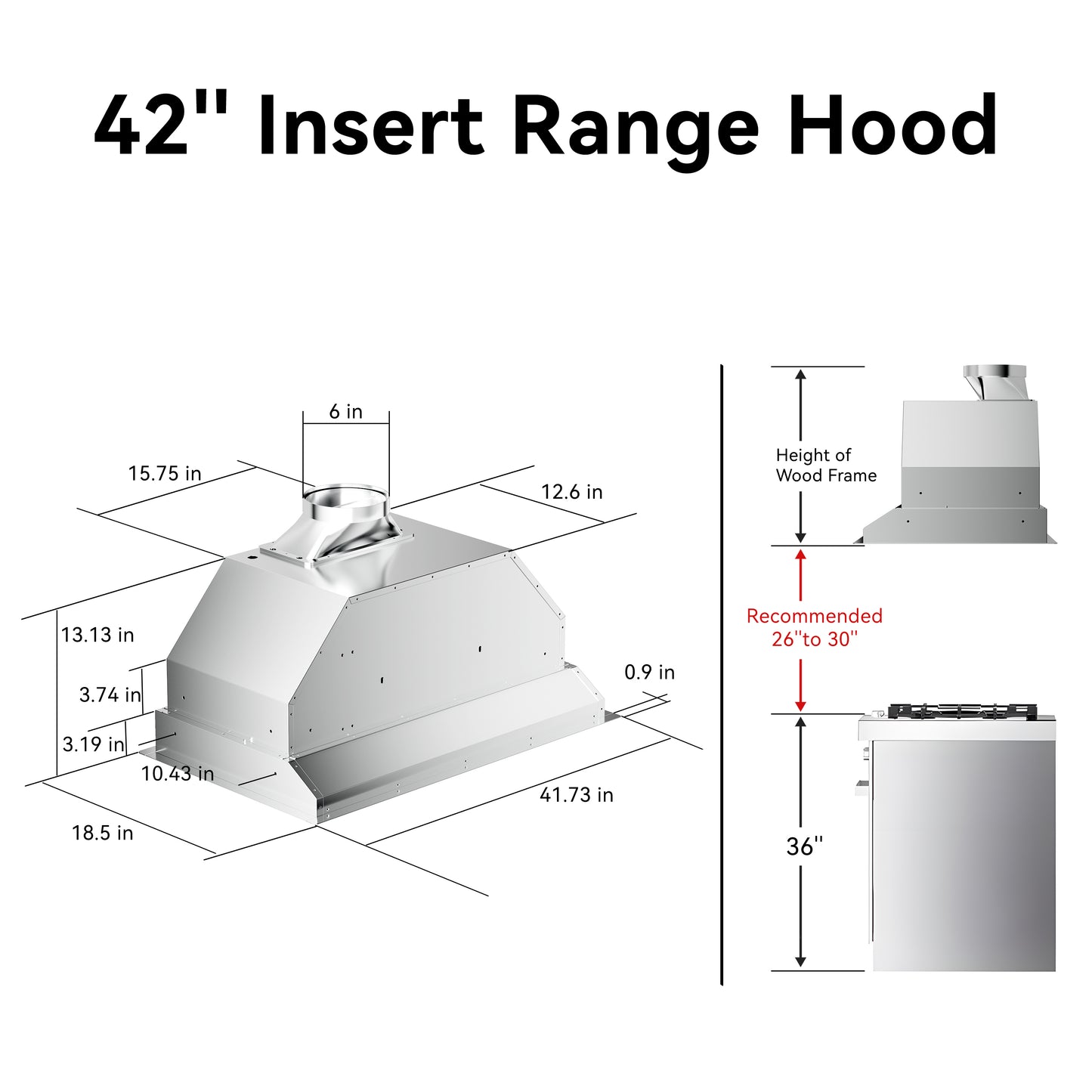 900 CFM Convertible Insert Range Hood with Remote,Touch Control LCD,Long-term Warranty in Stainless Steel