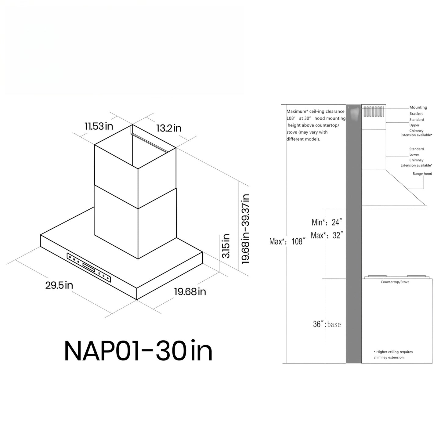 900 CFM Wall Mount Range Hood with Remote,Touch Control LCD,Low Noise,Long-term Warranty in Stainless Steel