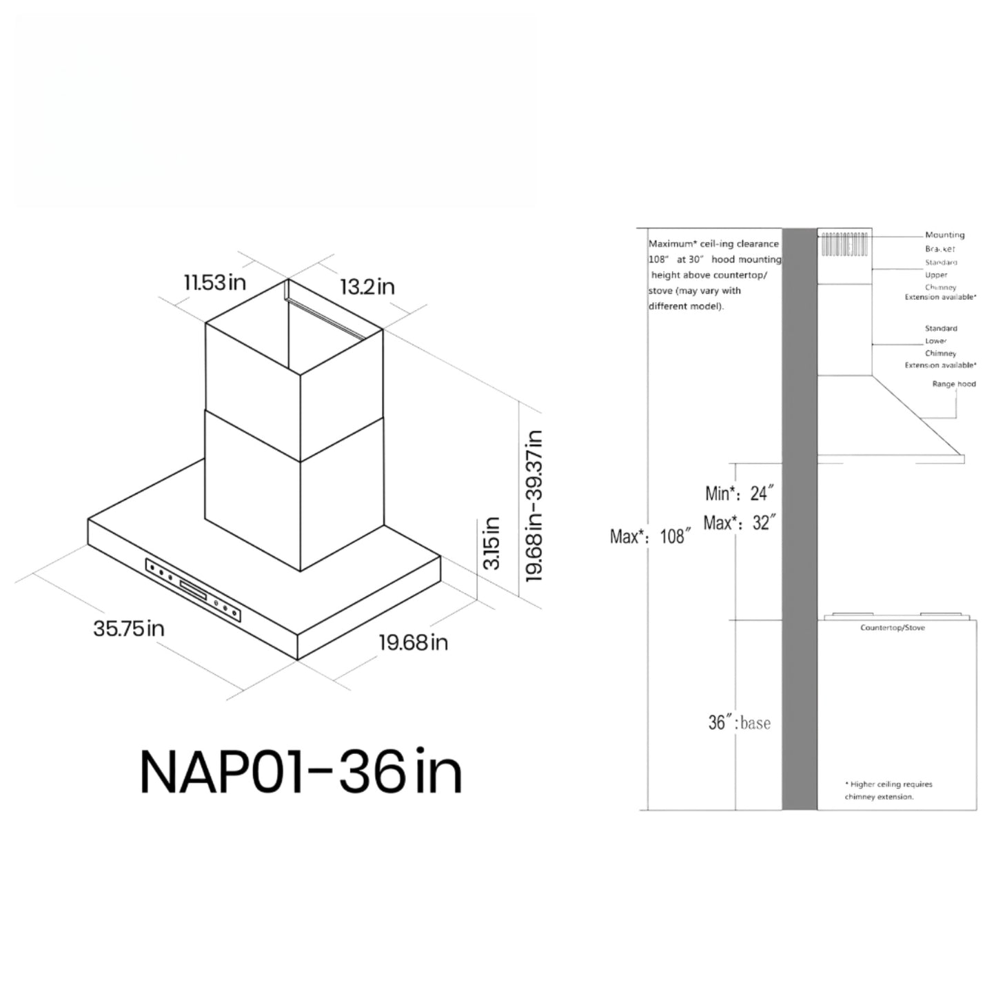 900 CFM Wall Mount Range Hood with Remote,Touch Control LCD,Low Noise,Long-term Warranty in Stainless Steel