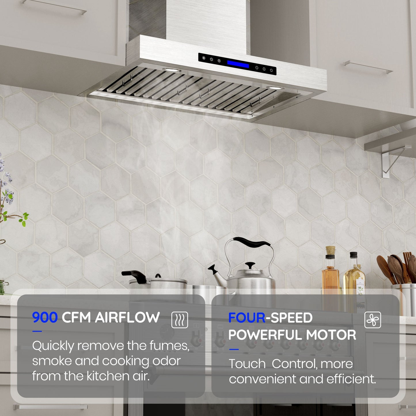 900 CFM Wall Mount Range Hood with Remote,Touch Control LCD,Low Noise,Long-term Warranty in Stainless Steel