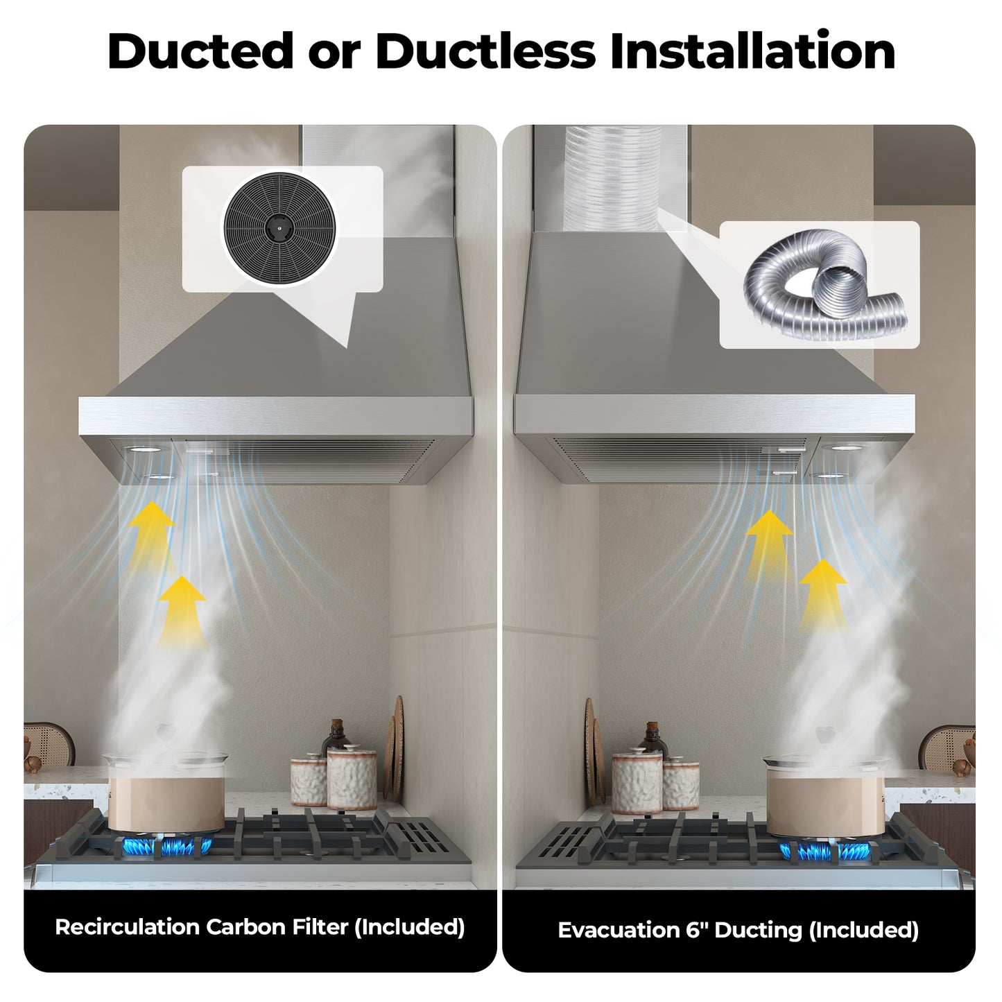 900 CFM Convertible Wall Mount Range Hood with Remote,Touch Control LCD,Long-term Warranty in Stainless Steel