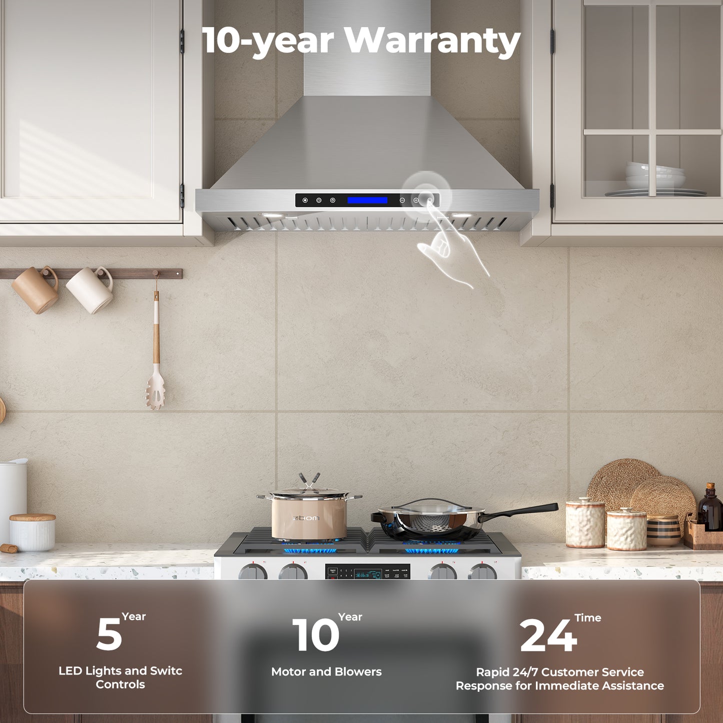900 CFM Convertible Wall Mount Range Hood with Remote,Touch Control LCD,Long-term Warranty in Stainless Steel