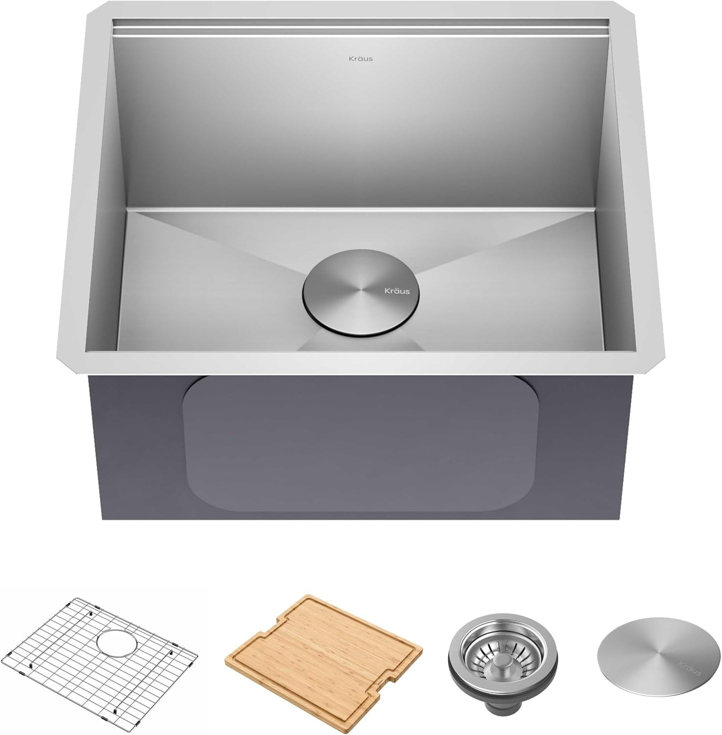 Paredi KWU111-21 Undermount Workstation 16 Gauge Single Bowl Stainless Steel Kitchen Sink with Accessories