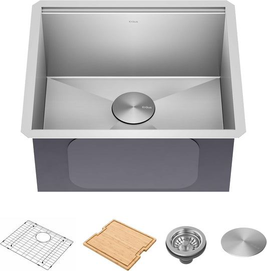 Paredi KWU111-21 Undermount Workstation 16 Gauge Single Bowl Stainless Steel Kitchen Sink with Accessories