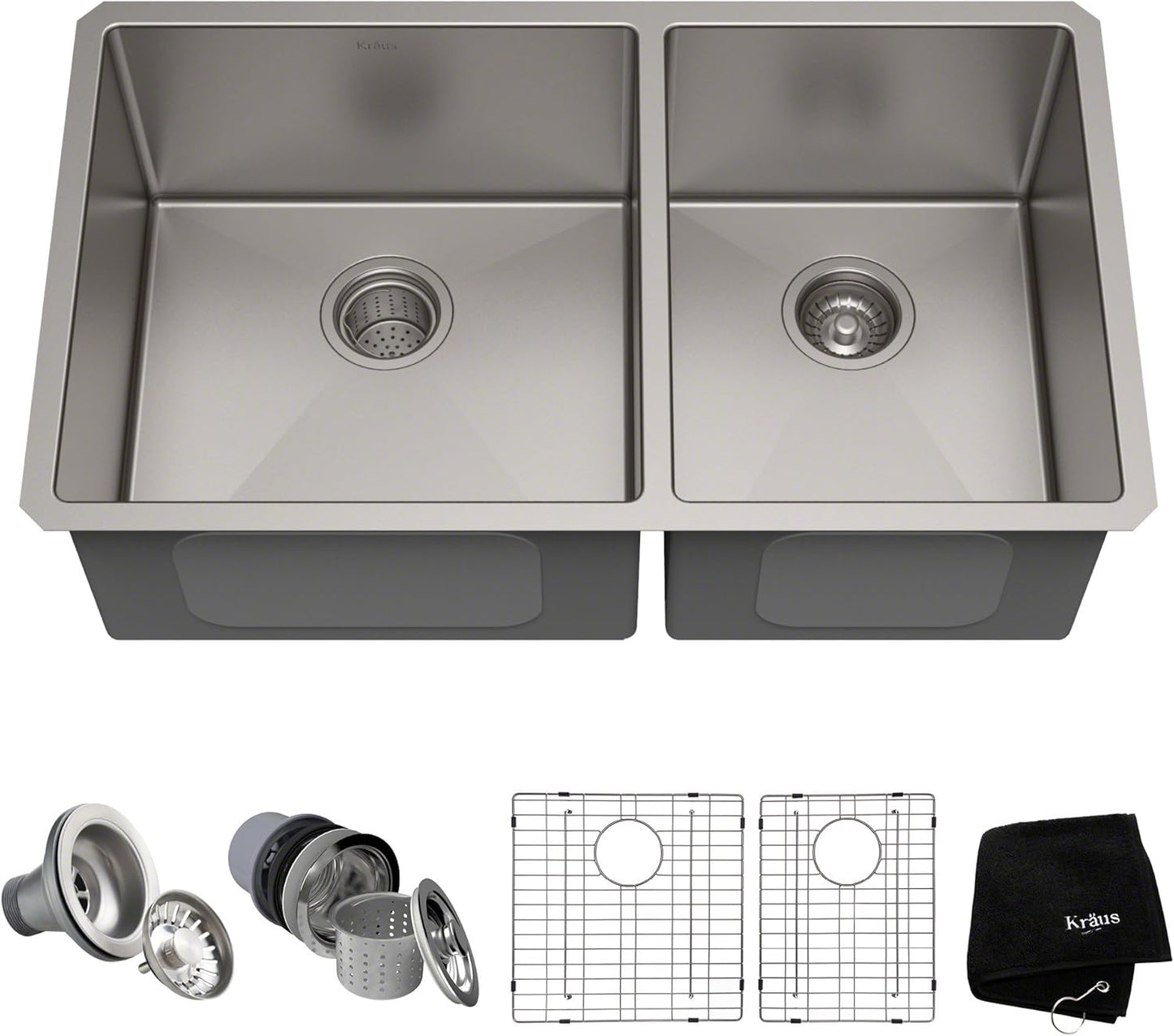 Paredi KHU103-33 Standart Pro 33 -inch Undermount 60/40 Double Bowl 16 Gauge Stainless Steel Kitchen Sink