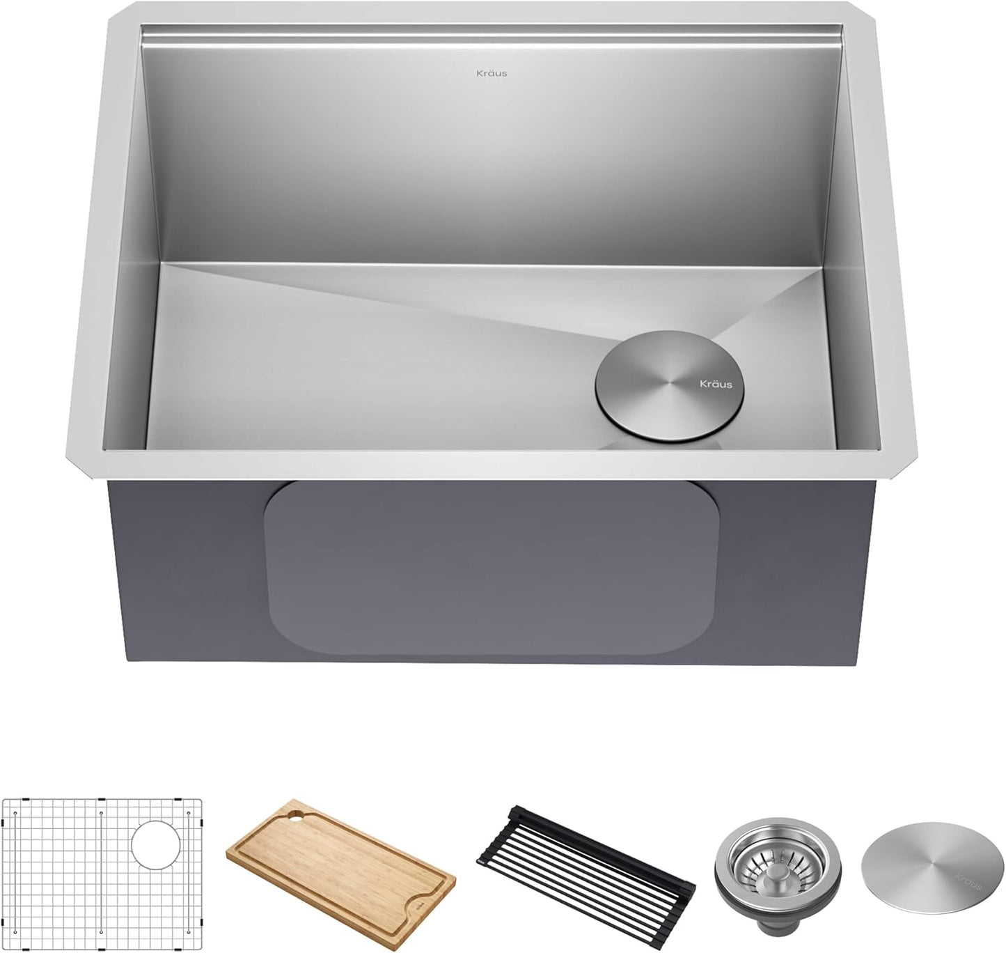 Paredi KWU111-23 Undermount Workstation 16 Gauge Single Bowl Stainless Steel Kitchen Sink with Accessories