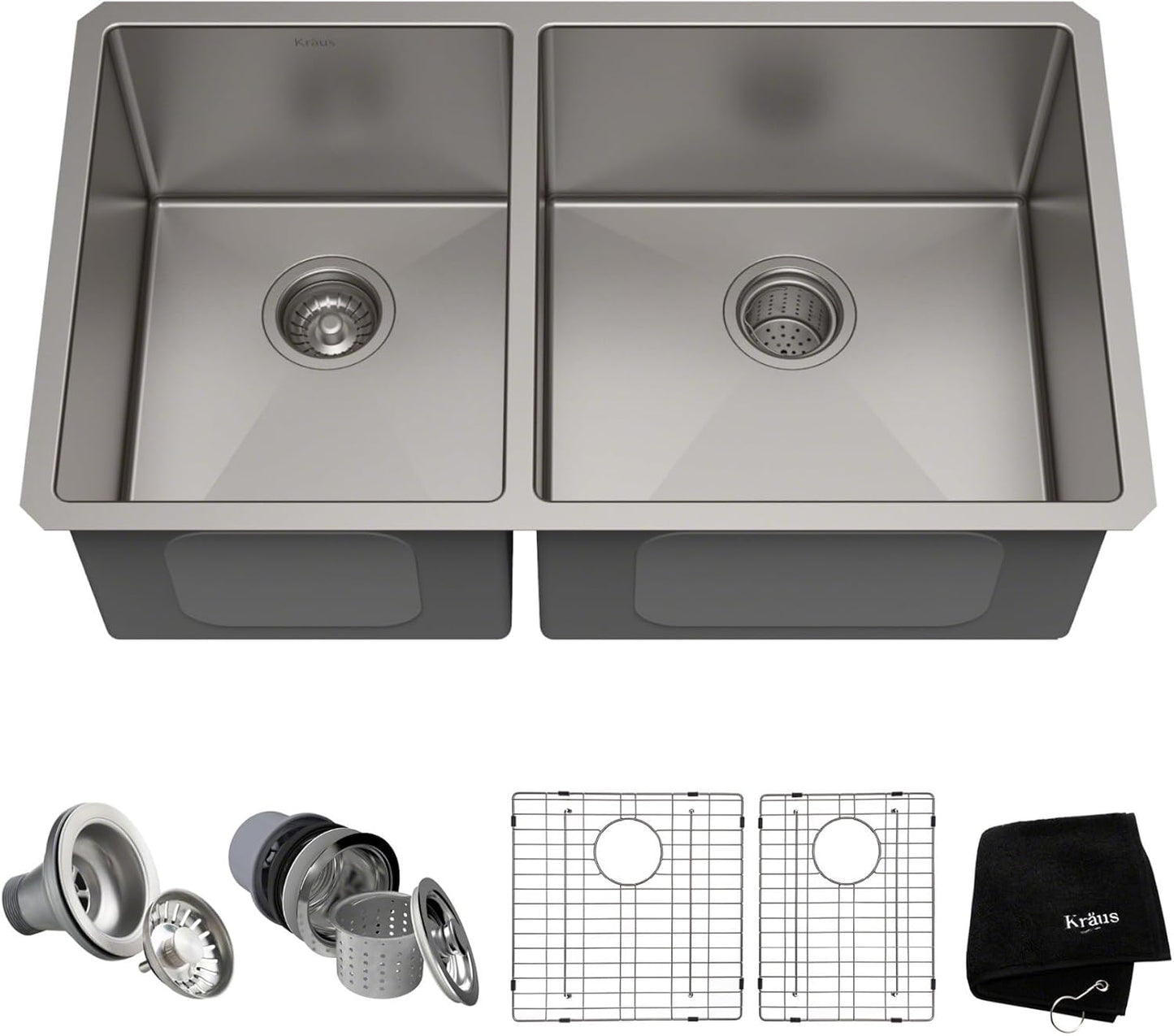Paredi KHU104-33 Standart Pro 33 -inch Undermount 60/40 Double Bowl 16 Gauge Stainless Steel Kitchen Sink