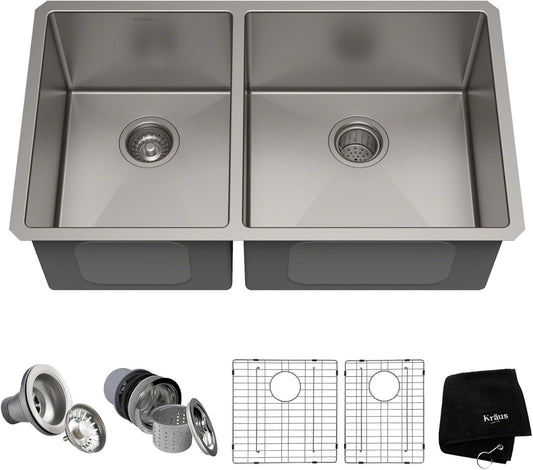 Paredi KHU104-33 Standart Pro 33 -inch Undermount 60/40 Double Bowl 16 Gauge Stainless Steel Kitchen Sink