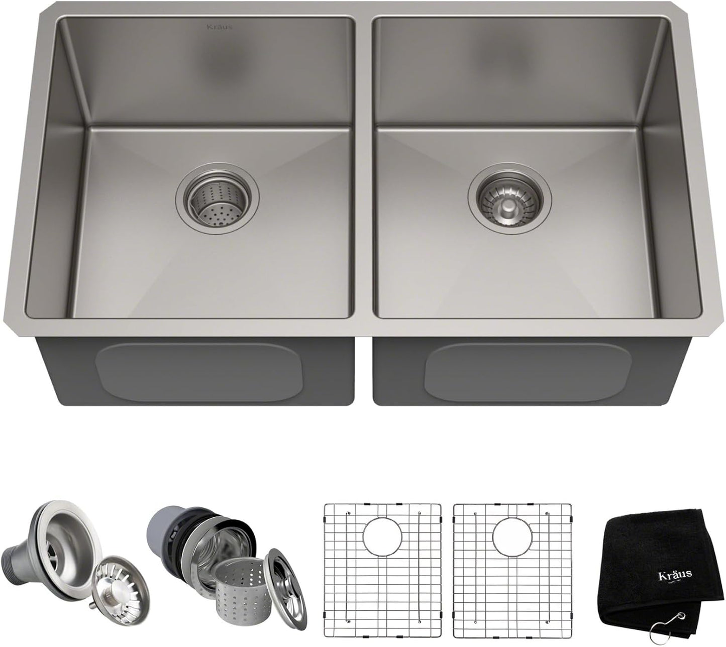 Paredi KHU102-33 Standart Pro 33 -inch Undermount 50/50 Double Bowl 16 Gauge Stainless Steel Kitchen Sink