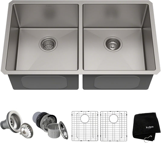 Paredi KHU102-33 Standart Pro 33 -inch Undermount 50/50 Double Bowl 16 Gauge Stainless Steel Kitchen Sink