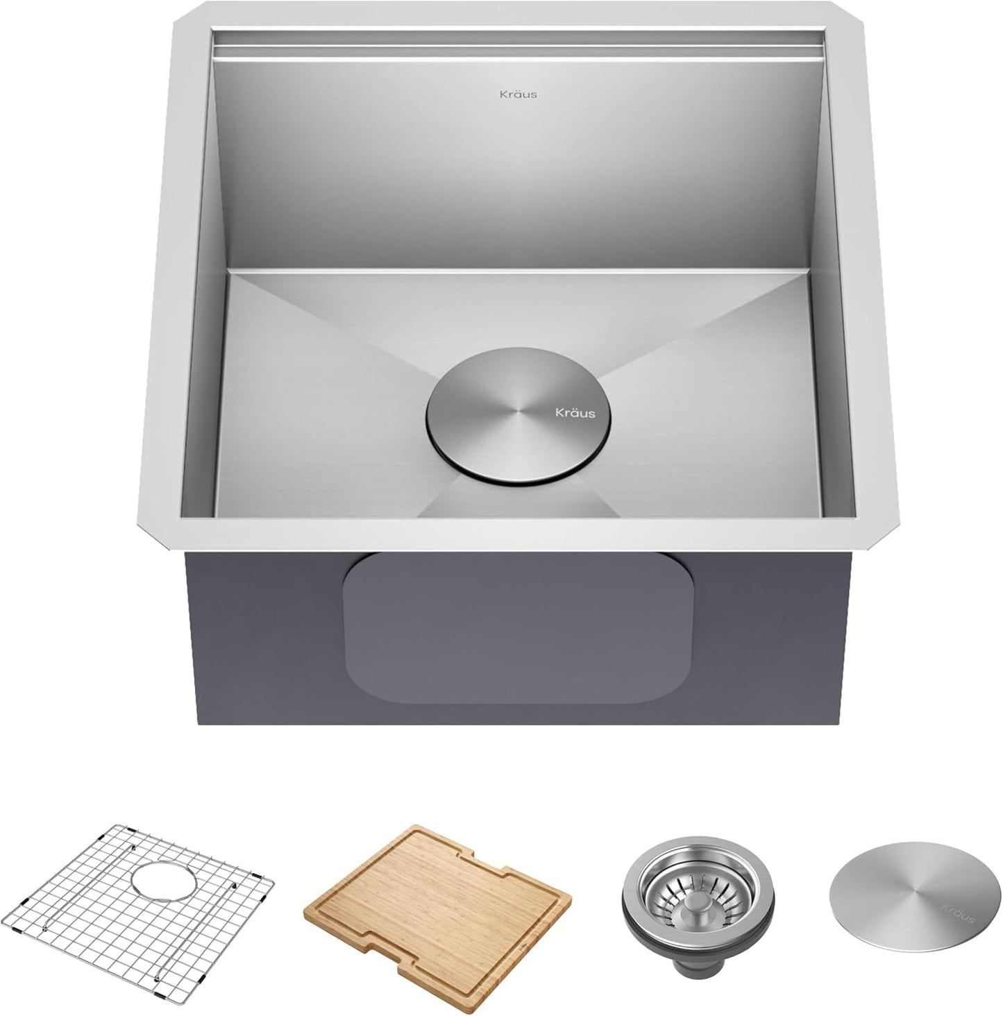 Paredi KWU111-17 Undermount Workstation 16 Gauge Single Bowl Stainless Steel Bar Kitchen Sink with Accessories