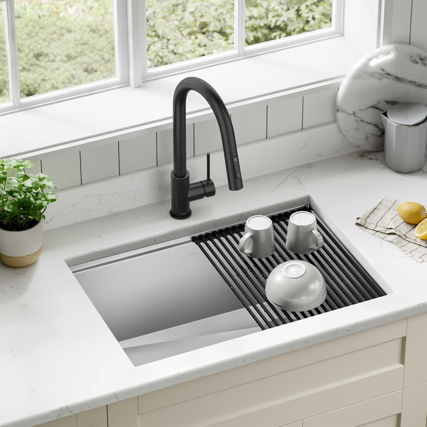 Paredi KWU110-36 Undermount Workstation 16 Gauge Single Bowl Stainless Steel Kitchen Sink with Accessories