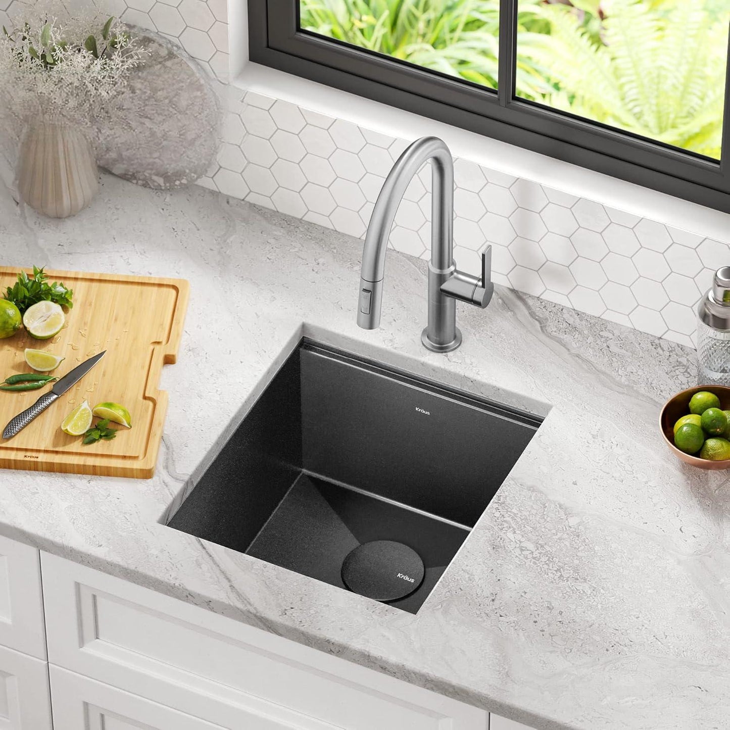 Paredi KWU1101-17-PGM Undermount 16 Gauge Black Stainless Kitchen Sink, Single Bowl Kitchen Sink in PVD Gunmetal Finish with Accessories