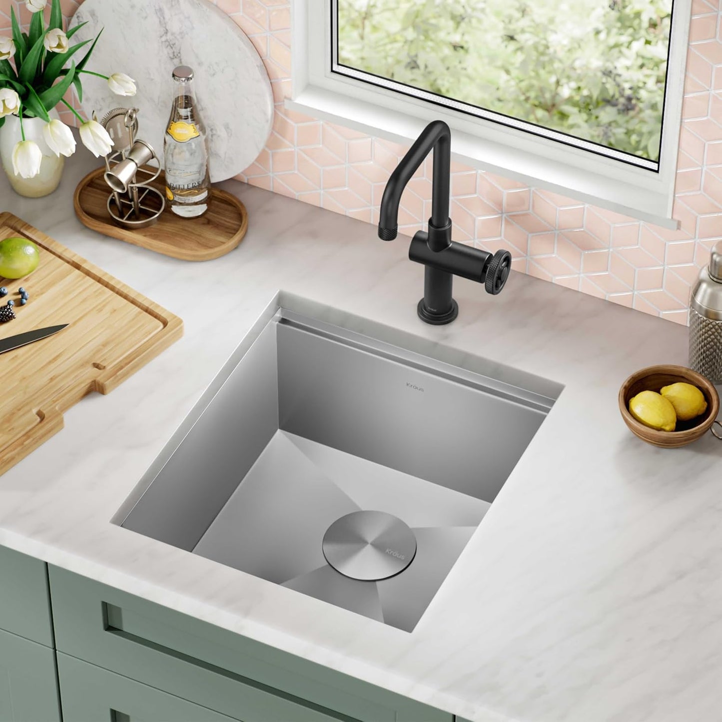 Paredi KWU111-17 Undermount Workstation 16 Gauge Single Bowl Stainless Steel Bar Kitchen Sink with Accessories