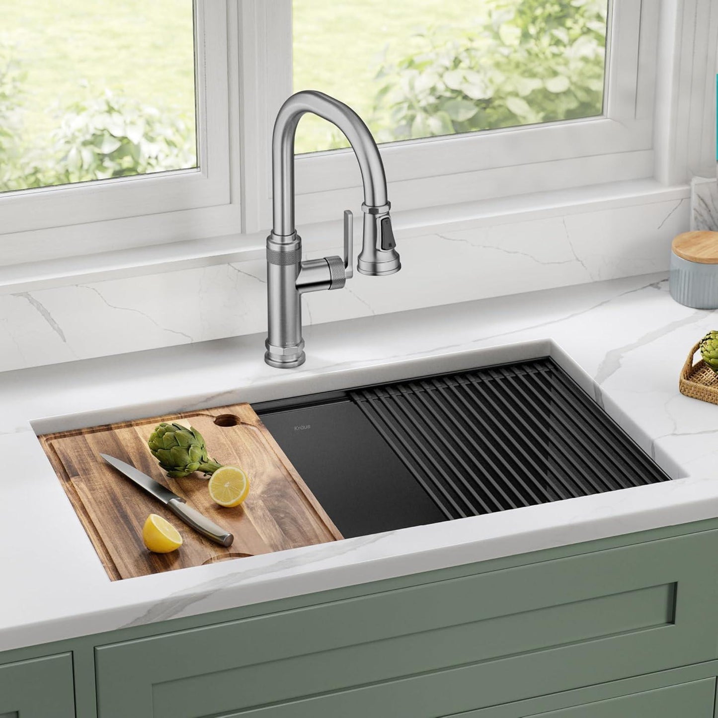 Paredi KWU110-32/PGM  Workstation Undermount 16 Gauge Black Stainless Steel Single Bowl Kitchen Sink in PVD Gunmetal Finish with Accessories