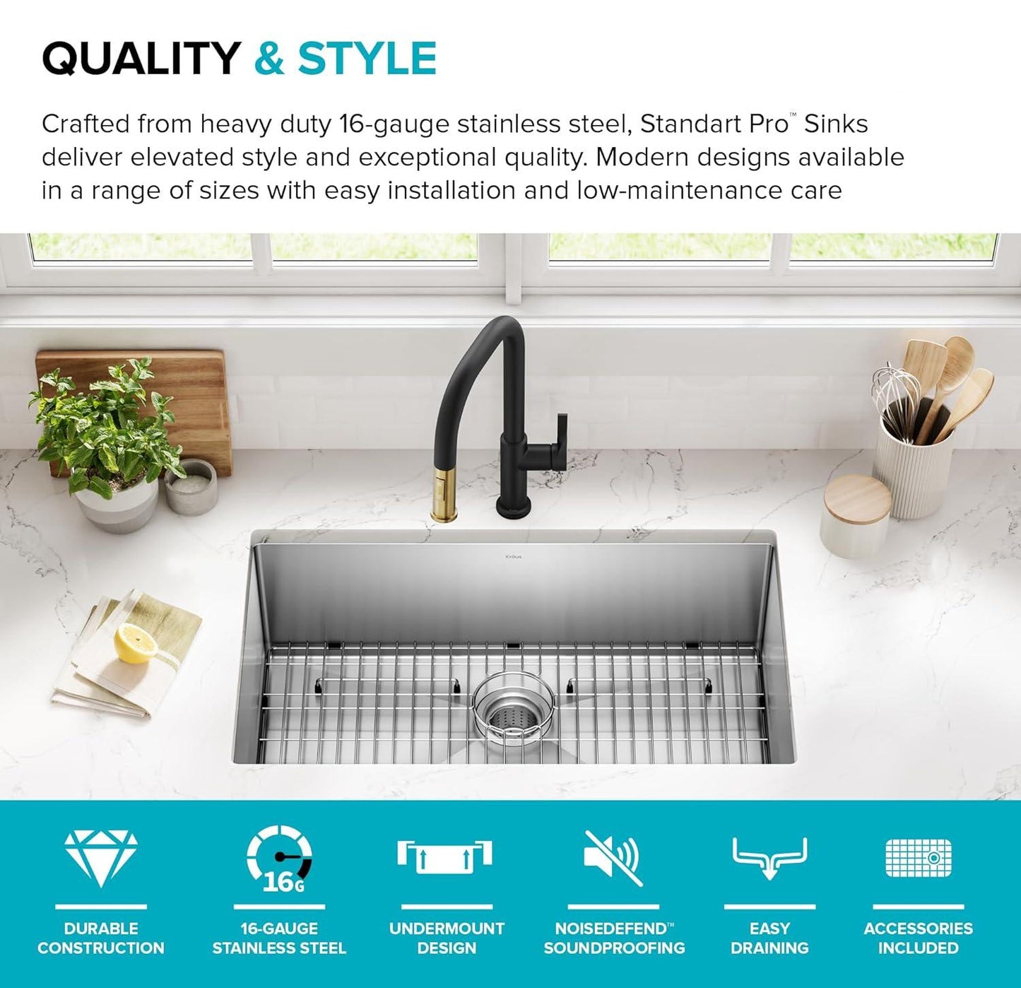 Paredi KHU100-27 Standart PRO 16 Gauge Undermount Single Bowl Stainless Steel Kitchen Sink