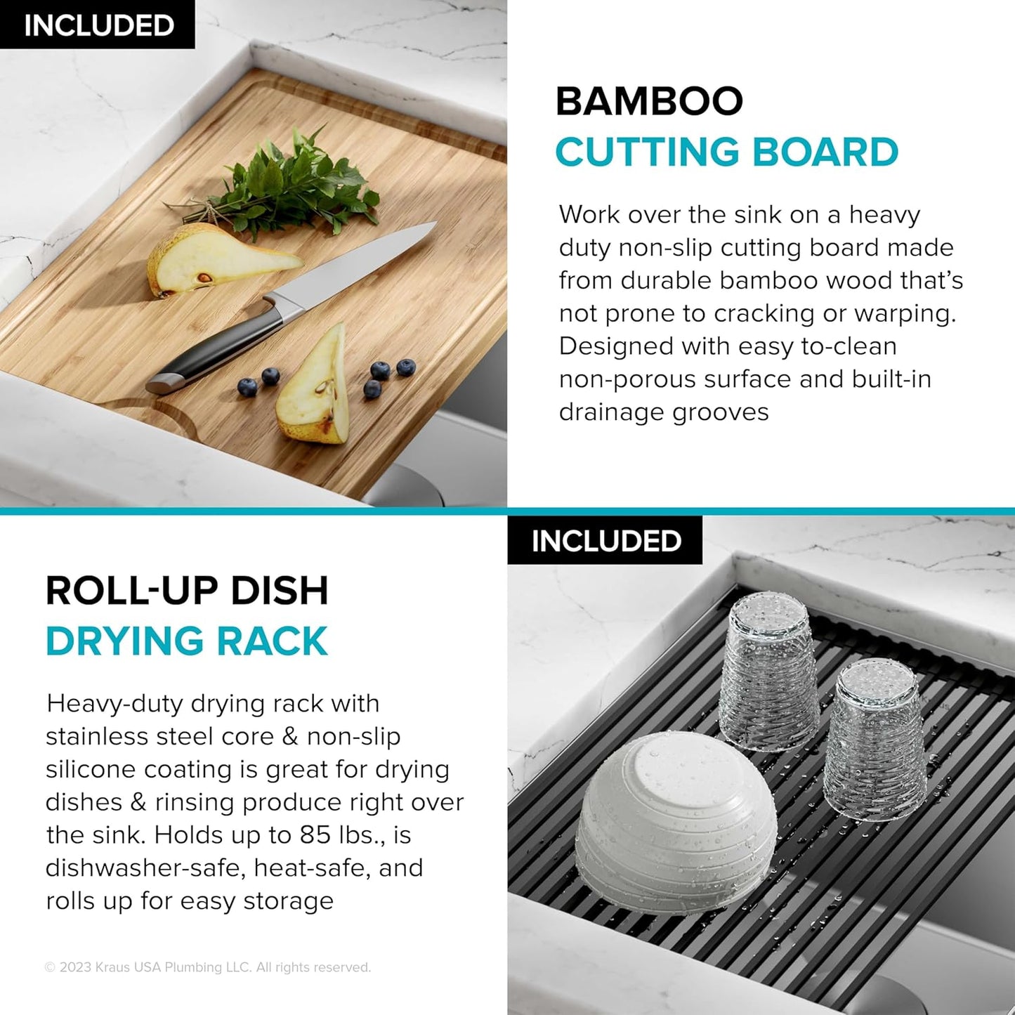 Paredi KWU110-36 Undermount Workstation 16 Gauge Single Bowl Stainless Steel Kitchen Sink with Accessories