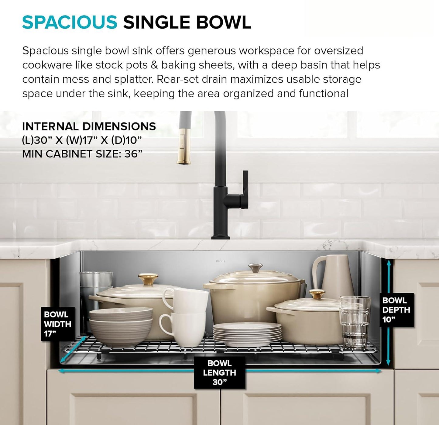 Paredi KHU100-30 Standart PRO 16 Gauge Undermount Single Bowl Stainless Steel Kitchen Sink