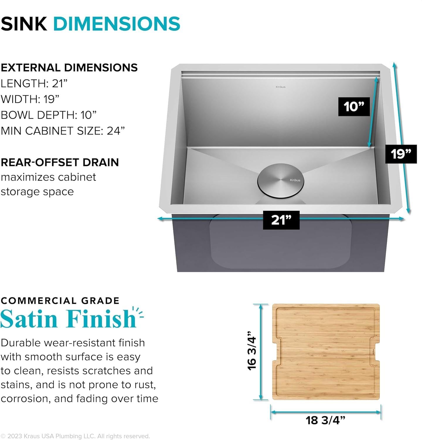 Paredi KWU111-21 Undermount Workstation 16 Gauge Single Bowl Stainless Steel Kitchen Sink with Accessories