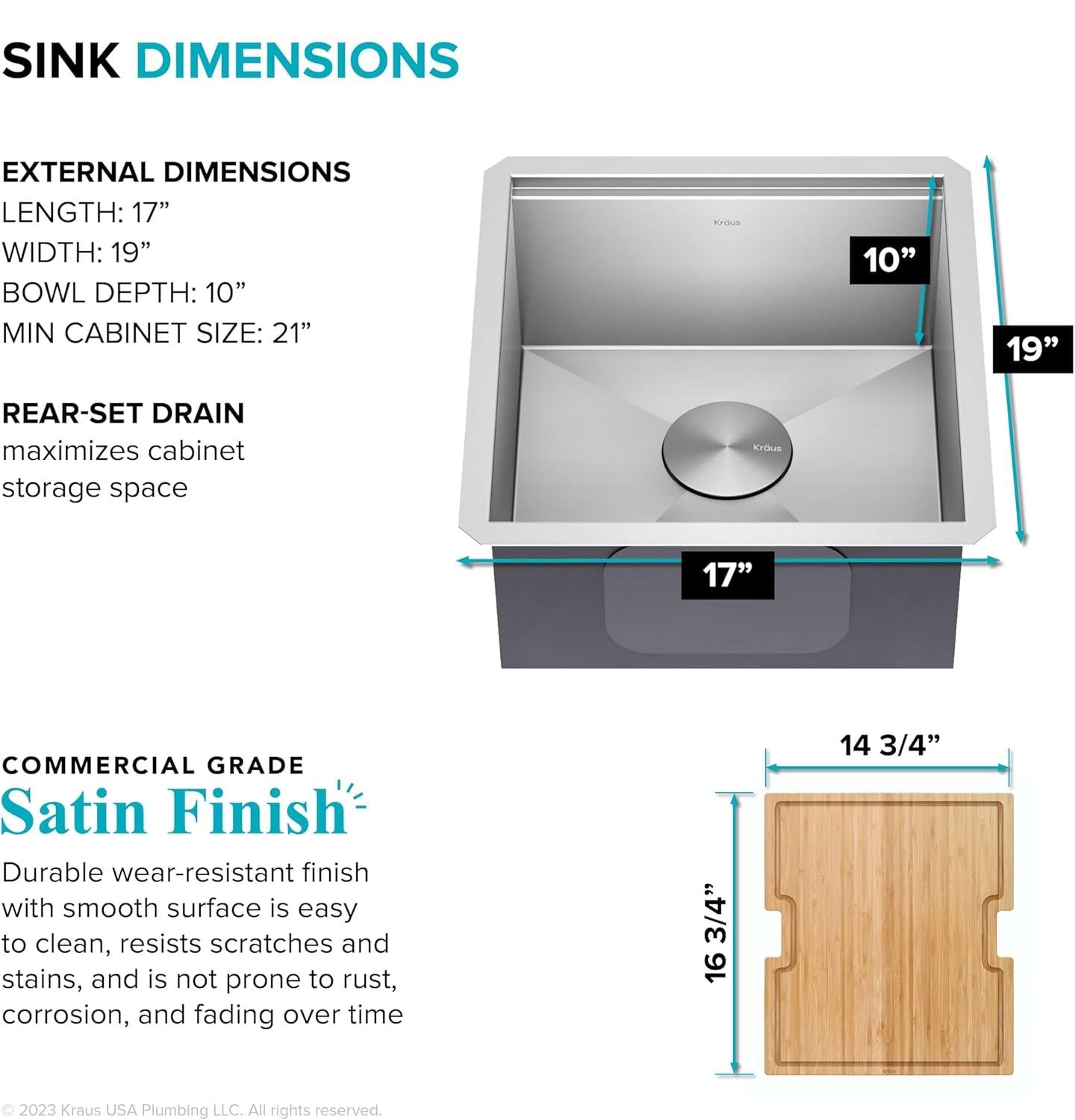 Paredi KWU111-17 Undermount Workstation 16 Gauge Single Bowl Stainless Steel Bar Kitchen Sink with Accessories
