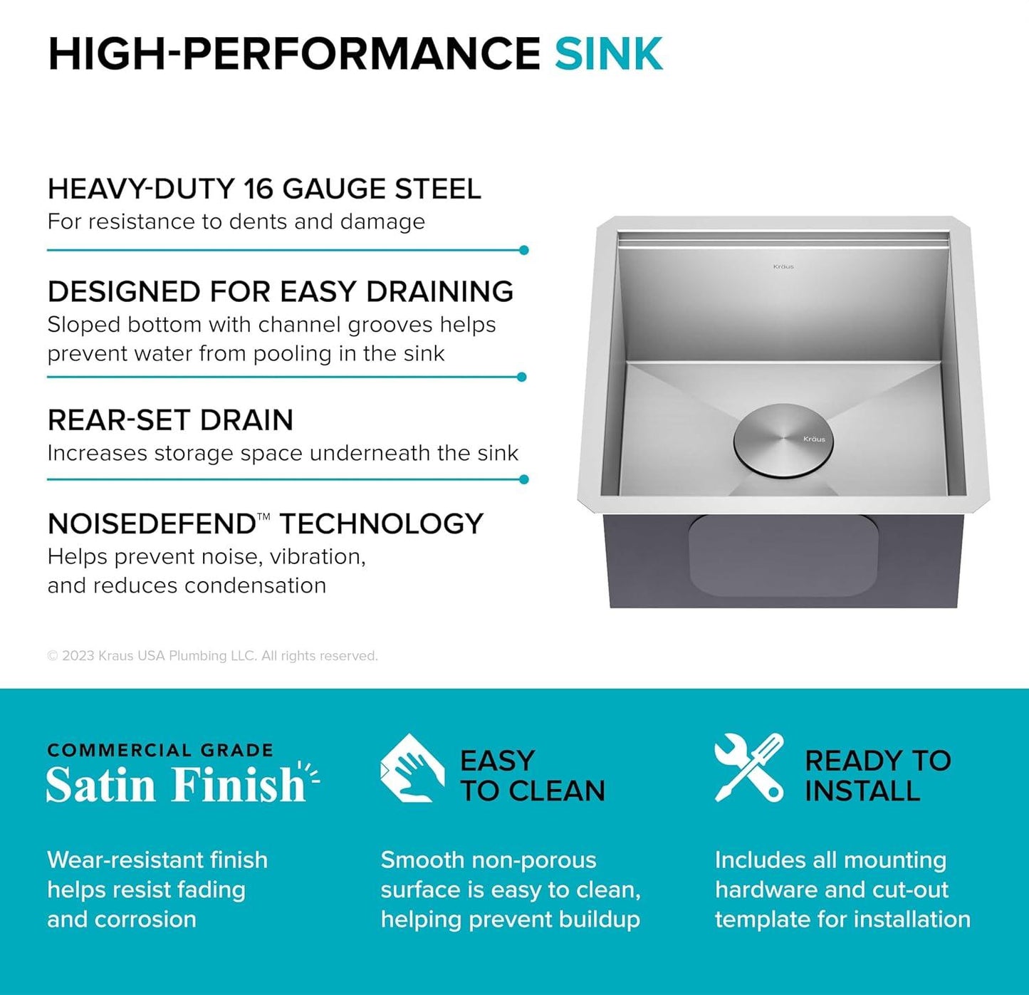 Paredi KWU111-17 Undermount Workstation 16 Gauge Single Bowl Stainless Steel Bar Kitchen Sink with Accessories