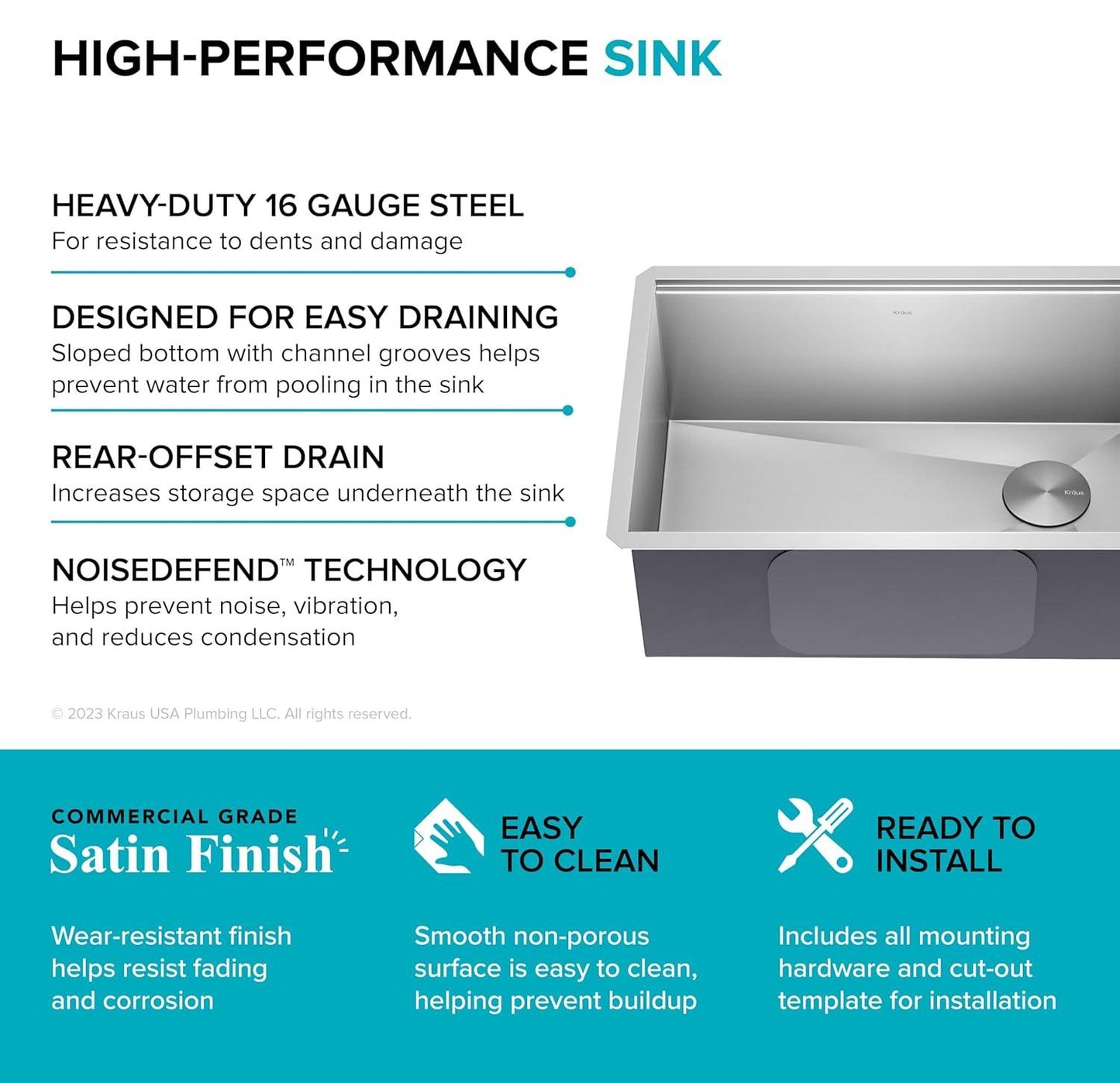 Paredi KWU110-27 Undermount Workstation 16 Gauge Single Bowl Stainless Steel Kitchen Sink with Accessories