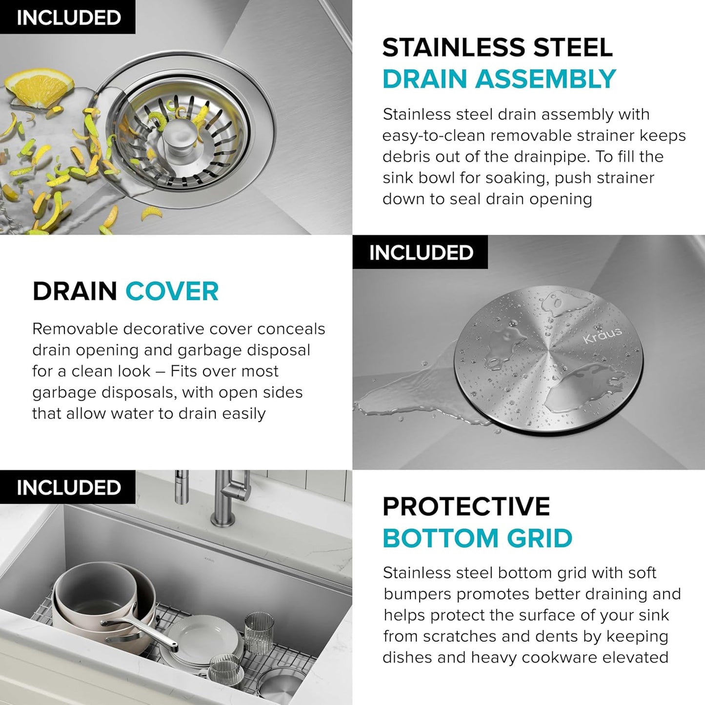 Paredi KWU110-27 Undermount Workstation 16 Gauge Single Bowl Stainless Steel Kitchen Sink with Accessories