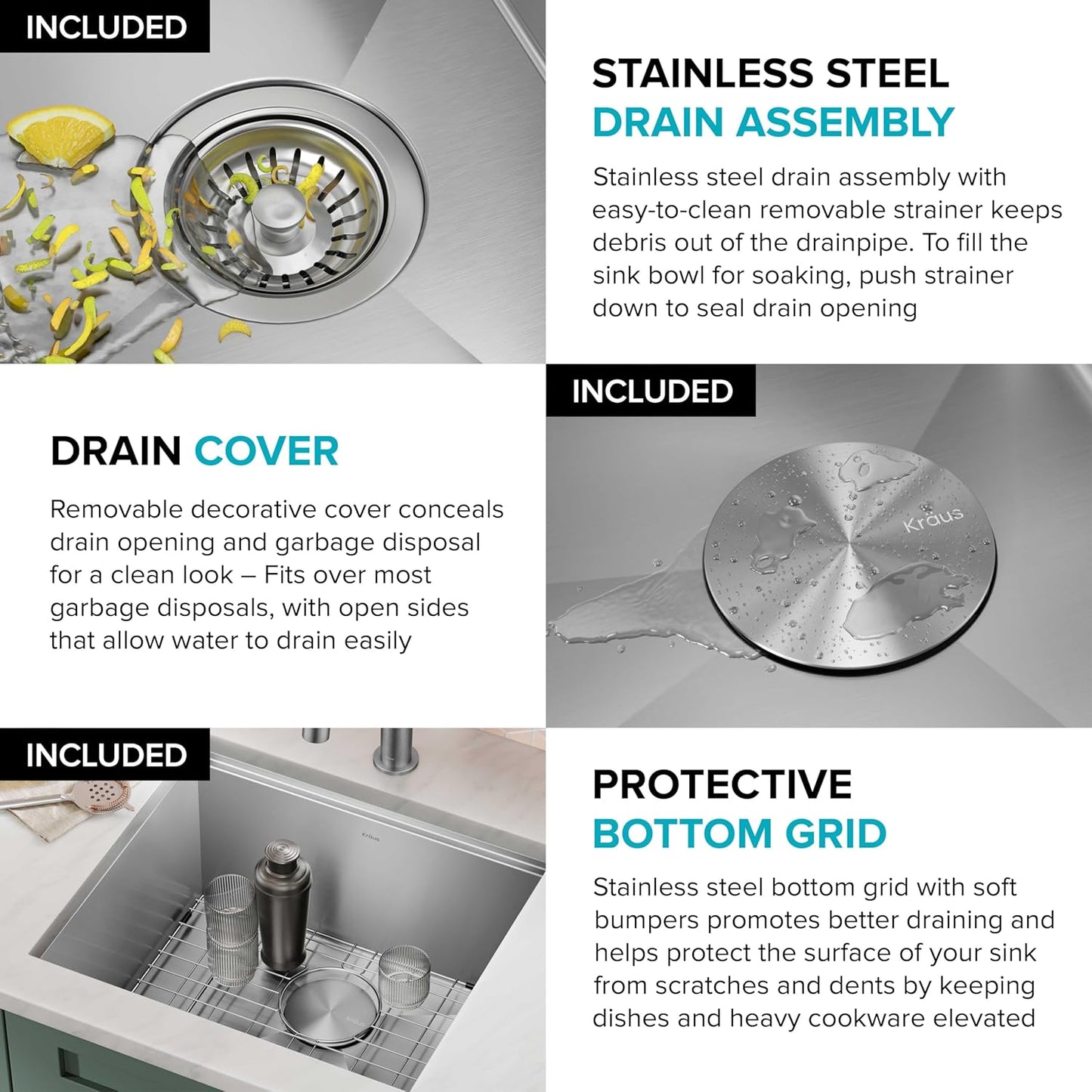 Paredi KWU111-21 Undermount Workstation 16 Gauge Single Bowl Stainless Steel Kitchen Sink with Accessories