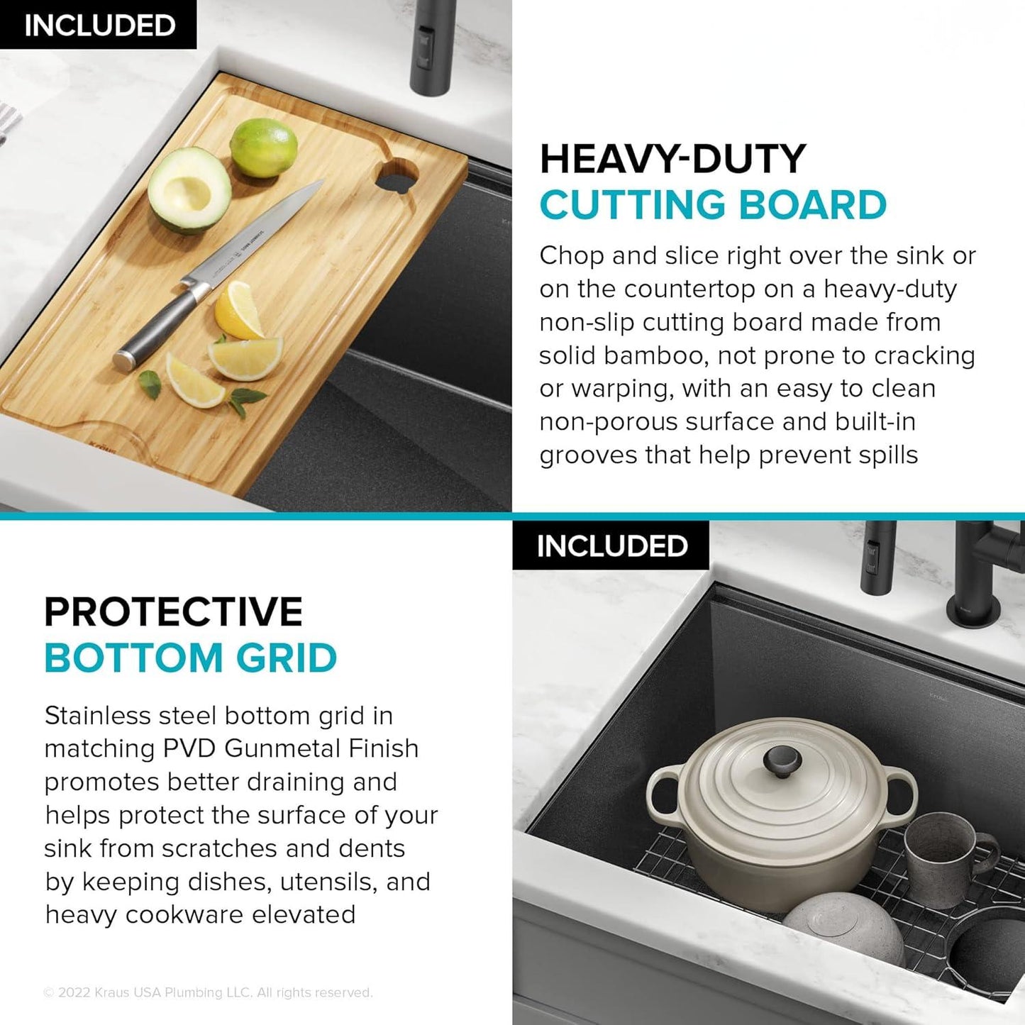 Paredi KWU1111-23-PGM Undermount Workstation 16 Gauge Black Stainless Steel Single Bowl Kitchen Sink in PVD Gunmetal Finish with Accessories