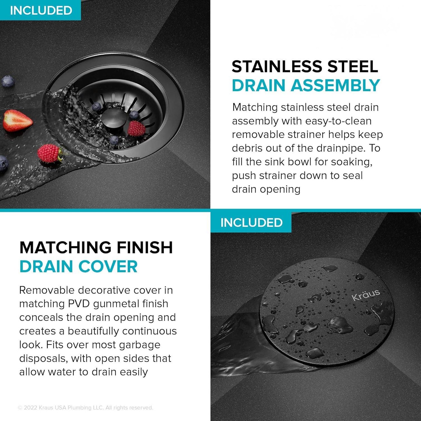 Paredi KWU1111-23-PGM Undermount Workstation 16 Gauge Black Stainless Steel Single Bowl Kitchen Sink in PVD Gunmetal Finish with Accessories