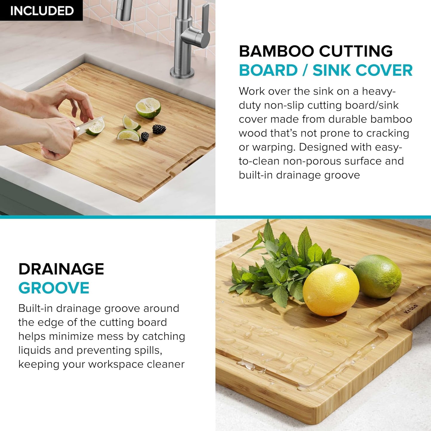 Paredi KWU111-21 Undermount Workstation 16 Gauge Single Bowl Stainless Steel Kitchen Sink with Accessories