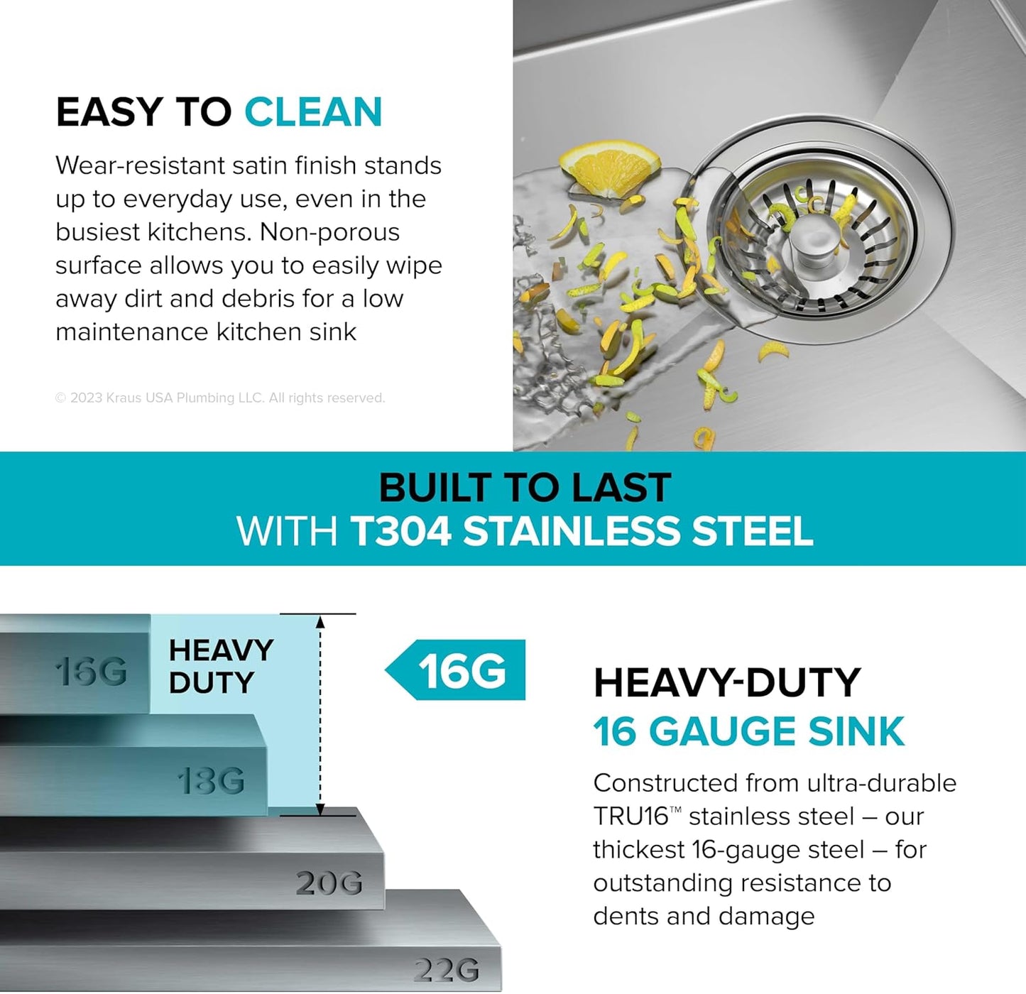 Paredi KWU111-23 Undermount Workstation 16 Gauge Single Bowl Stainless Steel Kitchen Sink with Accessories