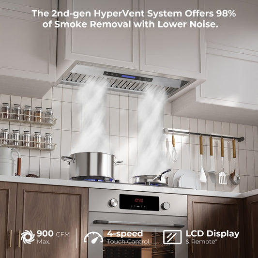 900 CFM Convertible Insert Range Hood with Remote,Touch Control LCD,Long-term Warranty in Stainless Steel