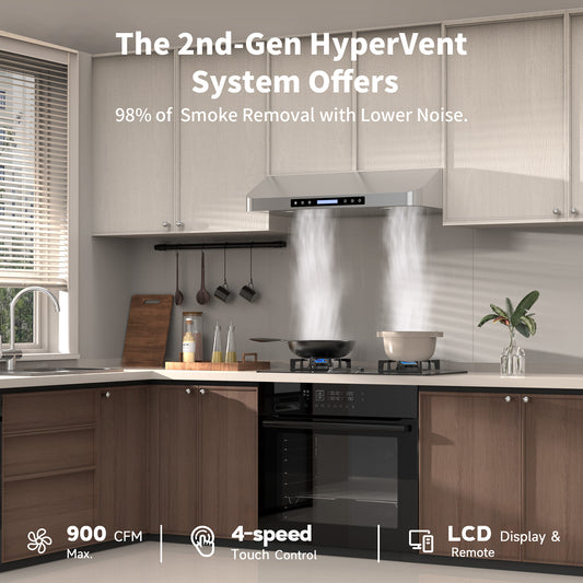 900 CFM Under Cabinet Range Hood with Remote,Touch Control LCD,Low Noise,Long-term Warranty in Stainless Steel
