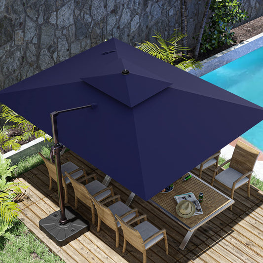 Aynova 10x13FT Cantilever Outdoor Patio Umbrellas, Double Top Large Rectangle Umbrella, Heavy Duty 360° Rotation Offset Outdoor Sun Shade Umbrella for Garden Deck Pool Backyard, Navy Blue