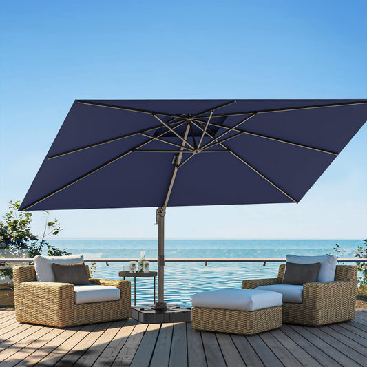 Aynova 10x13FT Cantilever Outdoor Patio Umbrellas, Double Top Large Rectangle Umbrella, Heavy Duty 360° Rotation Offset Outdoor Sun Shade Umbrella for Garden Deck Pool Backyard, Navy Blue