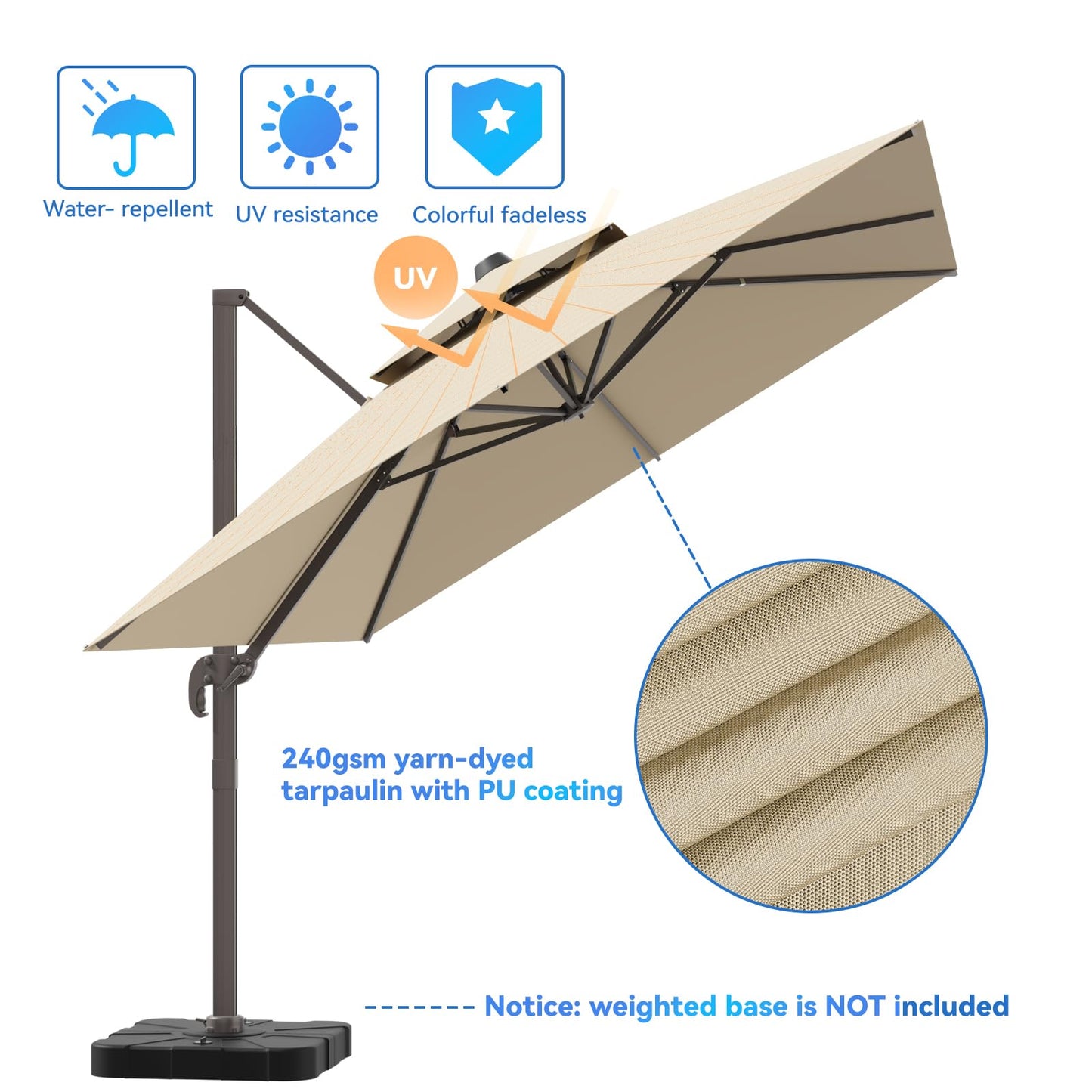 Aynova 10x13FT Cantilever Outdoor Patio Umbrellas, Double Top Large Rectangle Umbrella, Heavy Duty 360° Rotation Offset Outdoor Sun Shade Umbrella for Garden Deck Pool Backyard Patio, Beige