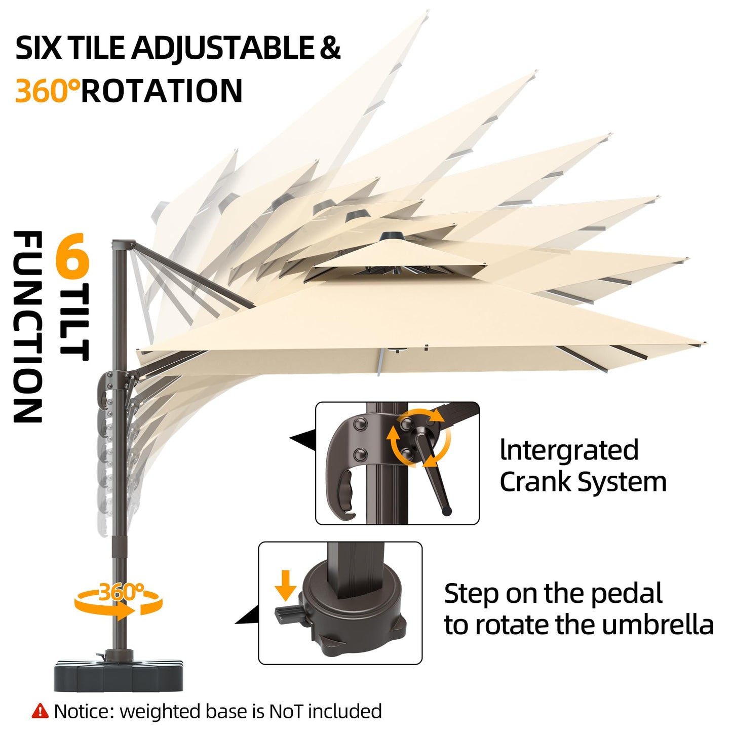 Aynova 10x13FT Cantilever Outdoor Patio Umbrellas, Double Top Large Rectangle Umbrella, Heavy Duty 360° Rotation Offset Outdoor Sun Shade Umbrella for Garden Deck Pool Backyard Patio, Beige