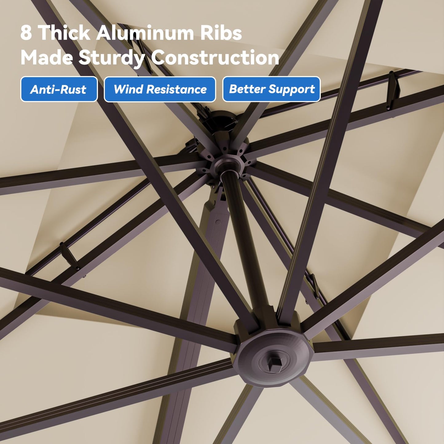 Aynova 10x13FT Cantilever Outdoor Patio Umbrellas, Double Top Large Rectangle Umbrella, Heavy Duty 360° Rotation Offset Outdoor Sun Shade Umbrella for Garden Deck Pool Backyard Patio, Beige